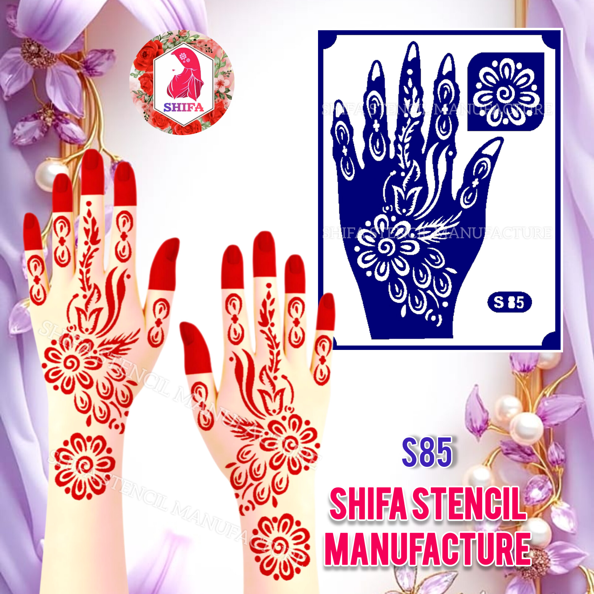 S 85 Floral Drop Elegance Design - Sticker Overview  - Shifa Stencil Manufacturer